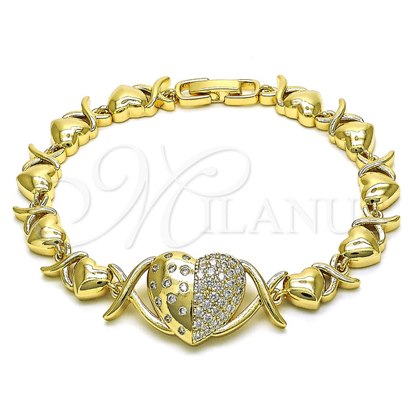 Pulsera Elegante 03.283.0286.07 Oro Laminado, Diseño de Besos y Abrazos y Corazón, con Blanca Micro Pave and Blanca Zirconia Cubica, Pulido, Tono Dorado (08 MM Thickness, 7 Inches Length)