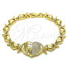 Pulsera Elegante 03.283.0286.07 Oro Laminado, Diseño de Besos y Abrazos y Corazón, con Blanca Micro Pave and Blanca Zirconia Cubica, Pulido, Tono Dorado (08 MM Thickness, 7 Inches Length)
