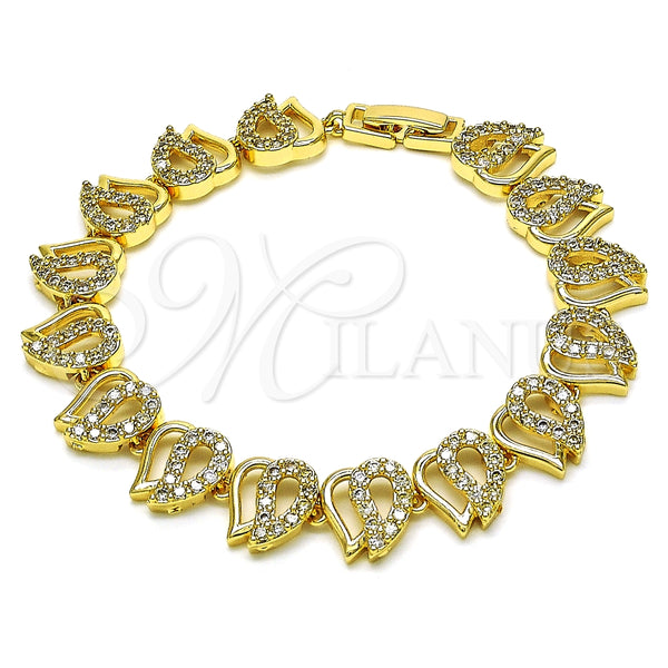 Pulsera Elegante 03.346.0017.07 Oro Laminado, Diseño de Corazón, con Blanca Micro Pave, Pulido, Tono Dorado (11 MM Thickness, 7 Inches Length)