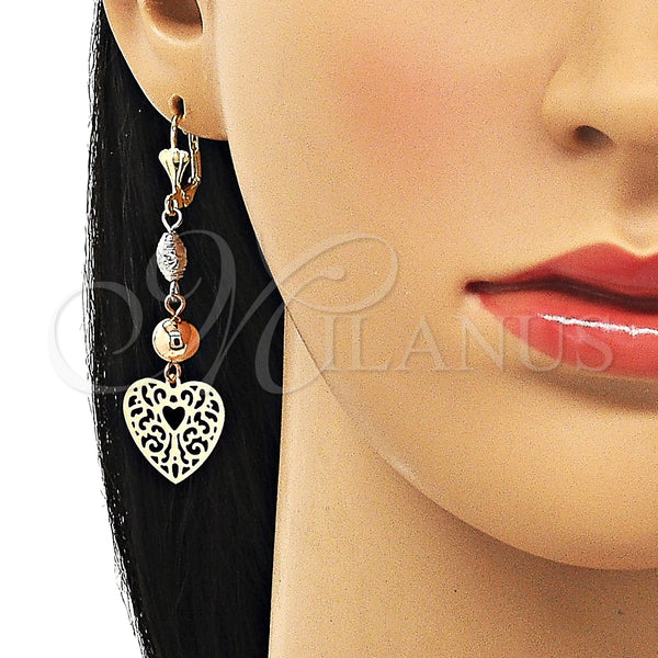 Arete Largo 02.213.0450 Oro Laminado, Diseño de Corazón y Ãrbol, Pulido, Tres Tonos
