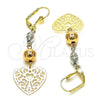 Arete Largo 02.213.0450 Oro Laminado, Diseño de Corazón y Ãrbol, Pulido, Tres Tonos