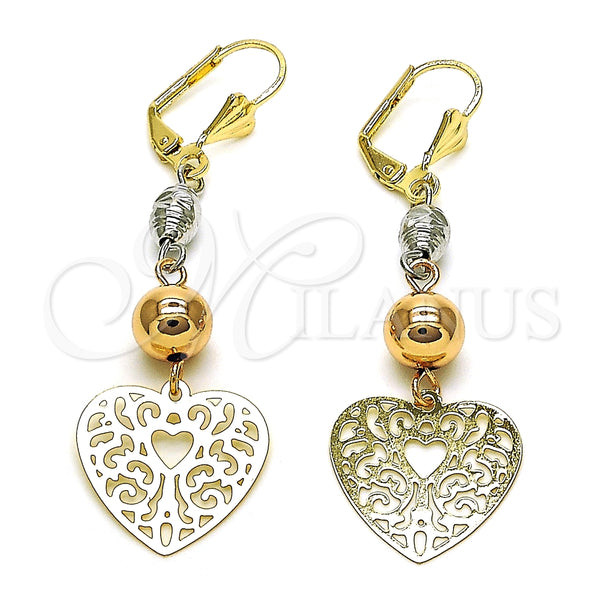 Arete Largo 02.213.0450 Oro Laminado, Diseño de Corazón y Ãrbol, Pulido, Tres Tonos