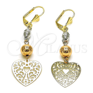 Arete Largo 02.213.0450 Oro Laminado, Diseño de Corazón y Ãrbol, Pulido, Tres Tonos
