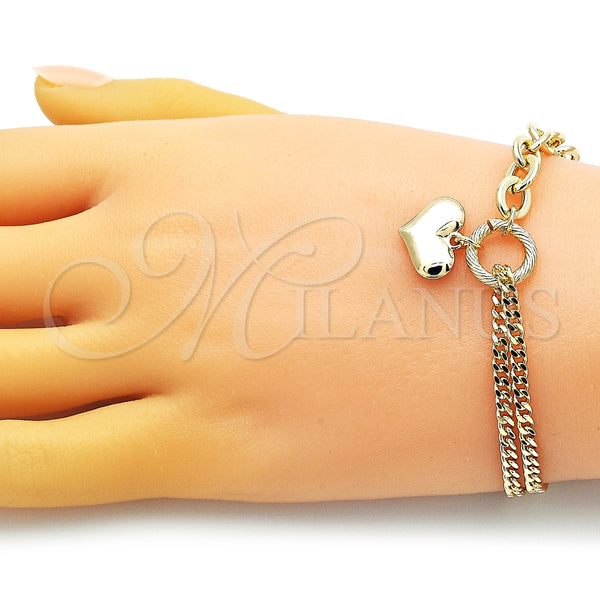 Pulsera Elegante 03.213.0209.07 Oro Laminado, Diseño de Corazón y Rolo, Pulido, Tono Dorado (07 MM Thickness, 7 Inches Length)
