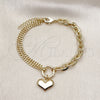 Pulsera Elegante 03.213.0209.07 Oro Laminado, Diseño de Corazón y Rolo, Pulido, Tono Dorado (07 MM Thickness, 7 Inches Length)
