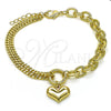Pulsera Elegante 03.213.0209.07 Oro Laminado, Diseño de Corazón y Rolo, Pulido, Tono Dorado (07 MM Thickness, 7 Inches Length)