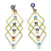 Arete Largo 02.213.0454.1 Oro Laminado, Diseño de Ojo Griego, Esmaltado Multicolor, Tono Dorado