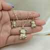 Juego de Arete y Dije de Adulto 10.196.0053 Oro Laminado, Diseño de Osito, con Multicolor Micro Pave, Pulido, Tono Dorado