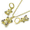 Juego de Arete y Dije de Adulto 10.196.0053 Oro Laminado, Diseño de Osito, con Multicolor Micro Pave, Pulido, Tono Dorado