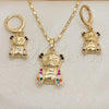 Juego de Arete y Dije de Adulto 10.196.0053 Oro Laminado, Diseño de Osito, con Multicolor Micro Pave, Pulido, Tono Dorado