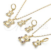 Juego de Arete y Dije de Adulto 10.196.0053 Oro Laminado, Diseño de Osito, con Multicolor Micro Pave, Pulido, Tono Dorado