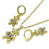 Juego de Arete y Dije de Adulto 10.196.0058.1 Oro Laminado, Diseño de Osito y Corazón, con Rubi Micro Pave, Pulido, Tono Dorado