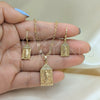 Juego de Arete y Dije de Adulto 10.196.0071 Oro Laminado, Diseño de Guadalupe y Cruz, con Blanca Micro Pave, Pulido, Tono Dorado