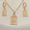 Juego de Arete y Dije de Adulto 10.196.0071 Oro Laminado, Diseño de Guadalupe y Cruz, con Blanca Micro Pave, Pulido, Tono Dorado
