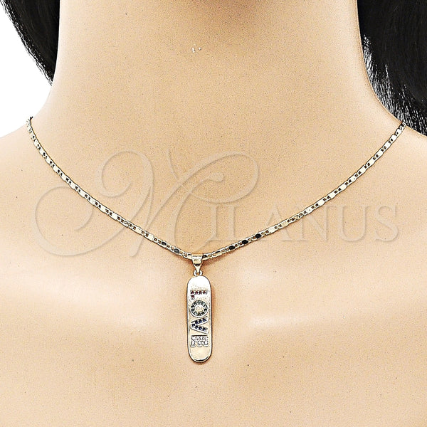 Juego de Arete y Dije de Adulto 10.196.0072 Oro Laminado, Diseño de Con Nombre y Amor, con Multicolor Micro Pave, Pulido, Tono Dorado