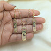 Juego de Arete y Dije de Adulto 10.196.0072 Oro Laminado, Diseño de Con Nombre y Amor, con Multicolor Micro Pave, Pulido, Tono Dorado