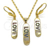 Juego de Arete y Dije de Adulto 10.196.0072 Oro Laminado, Diseño de Con Nombre y Amor, con Multicolor Micro Pave, Pulido, Tono Dorado