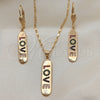 Juego de Arete y Dije de Adulto 10.196.0072 Oro Laminado, Diseño de Con Nombre y Amor, con Multicolor Micro Pave, Pulido, Tono Dorado