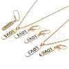 Juego de Arete y Dije de Adulto 10.196.0072 Oro Laminado, Diseño de Con Nombre y Amor, con Multicolor Micro Pave, Pulido, Tono Dorado