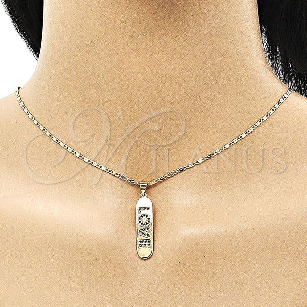 Juego de Arete y Dije de Adulto 10.196.0072.1 Oro Laminado, Diseño de Con Nombre y Amor, con Verde Micro Pave, Pulido, Tono Dorado