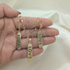 Juego de Arete y Dije de Adulto 10.196.0072.1 Oro Laminado, Diseño de Con Nombre y Amor, con Verde Micro Pave, Pulido, Tono Dorado