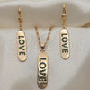 Juego de Arete y Dije de Adulto 10.196.0072.1 Oro Laminado, Diseño de Con Nombre y Amor, con Verde Micro Pave, Pulido, Tono Dorado