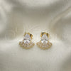 Arete Dormilona 02.283.0062 Oro Laminado, Diseño de Gota y Baguette, con Blanca Zirconia Cubica, Pulido, Tono Dorado