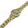 Pulsera Elegante 03.253.0081.08 Oro Laminado, Diseño de San Judas y Flor, con Blanca Micro Pave, Diamantado, Tres Tonos (08 MM Thickness, 8 Inches Length)