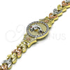 Pulsera Elegante 03.253.0083.08 Oro Laminado, Diseño de Delfín y Flor, con Blanca Micro Pave and Blanca Zirconia Cubica, Diamantado, Tres Tonos (08 MM Thickness, 8 Inches Length)