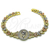 Pulsera Elegante 03.253.0083.08 Oro Laminado, Diseño de Delfín y Flor, con Blanca Micro Pave and Blanca Zirconia Cubica, Diamantado, Tres Tonos (08 MM Thickness, 8 Inches Length)