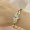 Pulsera Elegante 03.253.0084.07 Oro Laminado, Diseño de San Judas y Corazón, con Micro Pave Blanca, Pulido, Tres Tonos (Grosor 06 MM, 7 Pulgadas de Largo)