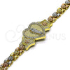 Pulsera Elegante 03.253.0084.07 Oro Laminado, Diseño de San Judas y Corazón, con Micro Pave Blanca, Pulido, Tres Tonos (Grosor 06 MM, 7 Pulgadas de Largo)