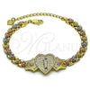 Pulsera Elegante 03.253.0084.07 Oro Laminado, Diseño de San Judas y Corazón, con Micro Pave Blanca, Pulido, Tres Tonos (Grosor 06 MM, 7 Pulgadas de Largo)