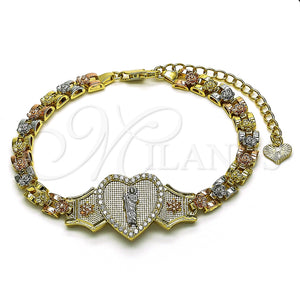 Pulsera Elegante 03.253.0084.07 Oro Laminado, Diseño de San Judas y Corazón, con Blanca Micro Pave, Pulido, Tres Tonos (06 MM Thickness, 7 Inches Length)