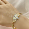 Pulsera Elegante 03.253.0085.07 Oro Laminado, Diseño de Guadalupe y Corazón, con Blanca Micro Pave, Pulido, Tres Tonos (06 MM Thickness, 7 Inches Length)