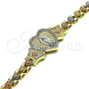 Pulsera Elegante 03.253.0085.07 Oro Laminado, Diseño de Guadalupe y Corazón, con Blanca Micro Pave, Pulido, Tres Tonos (06 MM Thickness, 7 Inches Length)