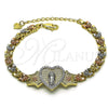 Pulsera Elegante 03.253.0085.07 Oro Laminado, Diseño de Guadalupe y Corazón, con Blanca Micro Pave, Pulido, Tres Tonos (06 MM Thickness, 7 Inches Length)