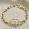 Pulsera Elegante 03.253.0085.07 Oro Laminado, Diseño de Guadalupe y Corazón, con Blanca Micro Pave, Pulido, Tres Tonos (06 MM Thickness, 7 Inches Length)