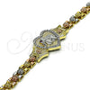 Pulsera Elegante 03.253.0086.08 Oro Laminado, Diseño de Elefante y Corazón, con Blanca and Rubi Micro Pave, Pulido, Tres Tonos (06 MM Thickness, 8 Inches Length)