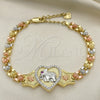 Pulsera Elegante 03.253.0086.08 Oro Laminado, Diseño de Elefante y Corazón, con Blanca and Rubi Micro Pave, Pulido, Tres Tonos (06 MM Thickness, 8 Inches Length)