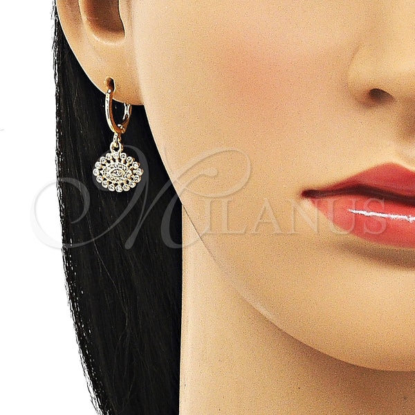 Arete Colgante 02.253.0047 Oro Laminado, Diseño de Ojo Griego, con Blanca Micro Pave, Pulido, Tono Dorado