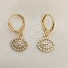 Arete Colgante 02.253.0047 Oro Laminado, Diseño de Ojo Griego, con Blanca Micro Pave, Pulido, Tono Dorado