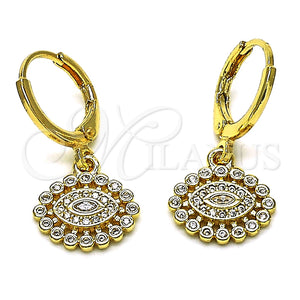 Arete Colgante 02.253.0047 Oro Laminado, Diseño de Ojo Griego, con Blanca Micro Pave, Pulido, Tono Dorado