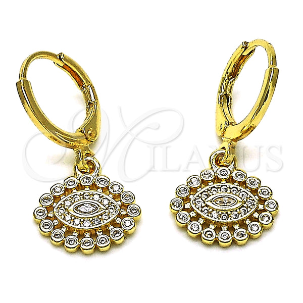 Arete Colgante 02.253.0047 Oro Laminado, Diseño de Ojo Griego, con Blanca Micro Pave, Pulido, Tono Dorado