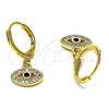 Arete Colgante 02.253.0048 Oro Laminado, Diseño de Ojo Griego, con Blanca Micro Pave and Negro Zirconia Cubica, Pulido, Tono Dorado