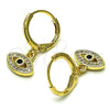 Arete Colgante 02.253.0048 Oro Laminado, Diseño de Ojo Griego, con Blanca Micro Pave and Negro Zirconia Cubica, Pulido, Tono Dorado