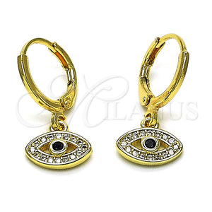Arete Colgante 02.253.0048 Oro Laminado, Diseño de Ojo Griego, con Blanca Micro Pave and Negro Zirconia Cubica, Pulido, Tono Dorado