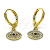 Arete Colgante 02.253.0048 Oro Laminado, Diseño de Ojo Griego, con Blanca Micro Pave and Negro Zirconia Cubica, Pulido, Tono Dorado