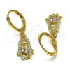 Arete Colgante 02.253.0052 Oro Laminado, Diseño de Mano de Dios, con Blanca Zirconia Cubica and Blanca Micro Pave, Pulido, Tono Dorado