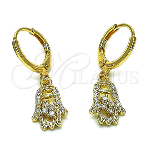 Arete Colgante 02.253.0052 Oro Laminado, Diseño de Mano de Dios, con Blanca Zirconia Cubica and Blanca Micro Pave, Pulido, Tono Dorado